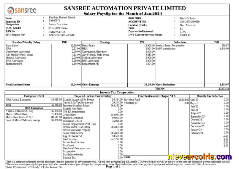 Sansree Automation payslip